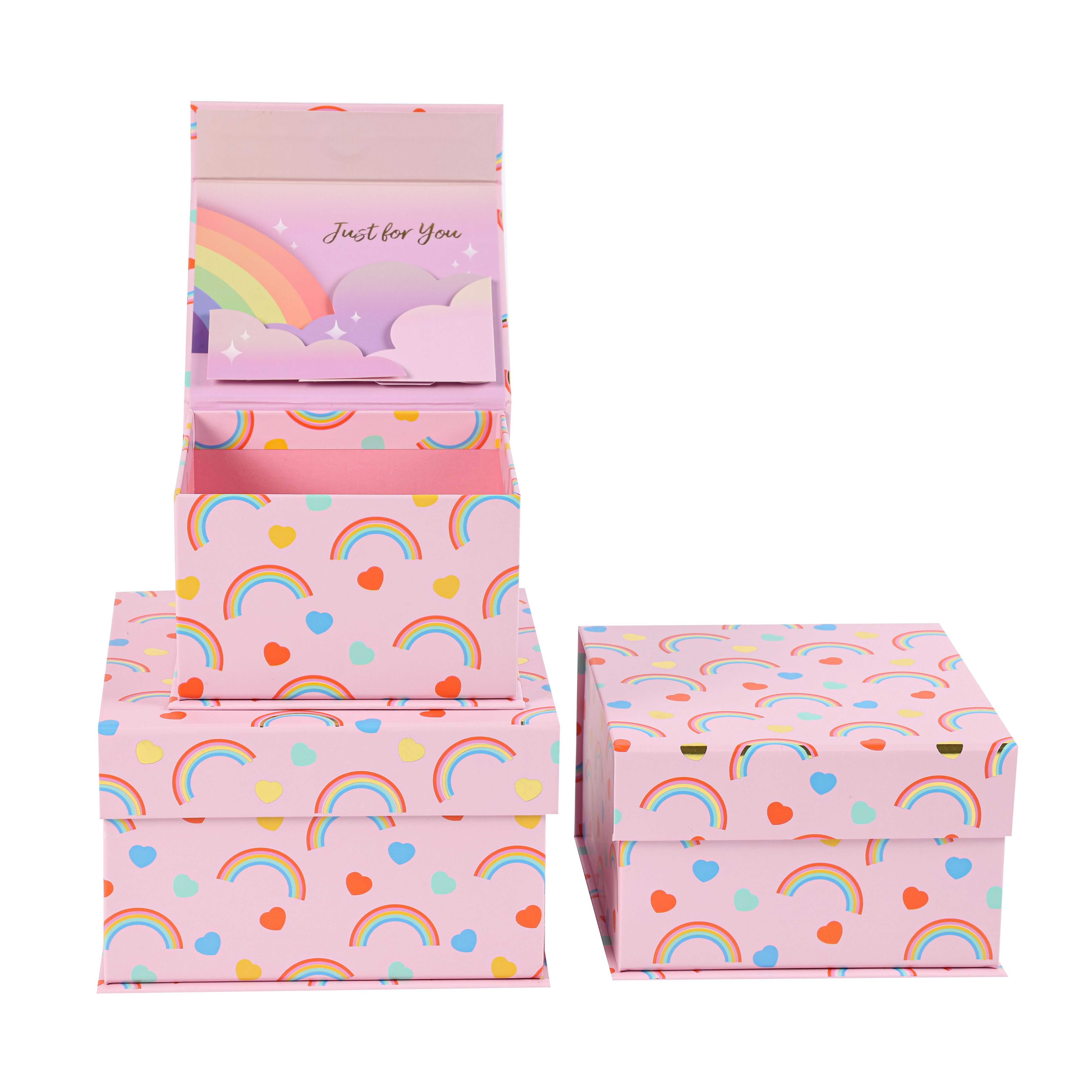 Pink Rainbow Gift Paper Box Three-piece Set GB002